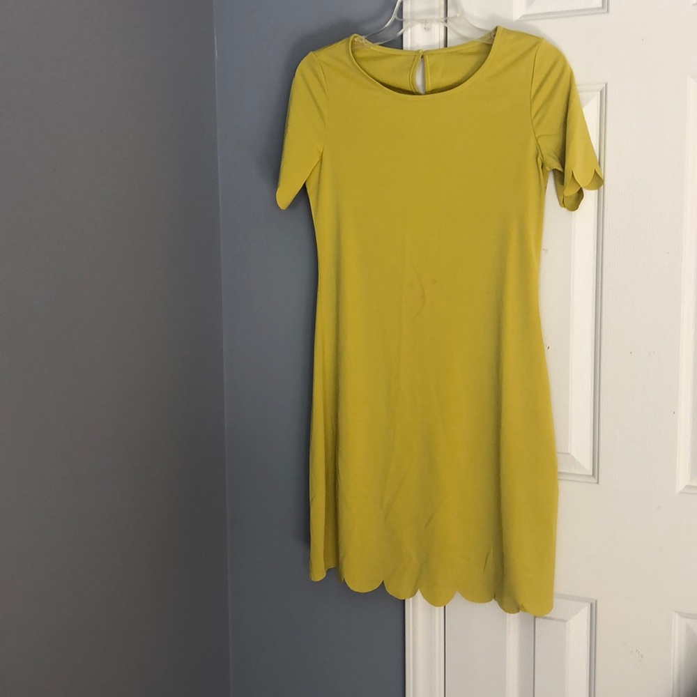 Scalloped Neon Yellow-Green Dress